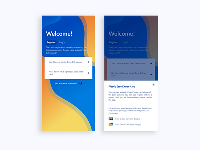 Login screens Esso app app design login popup register ui ux