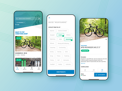 Share your sports - Decashare app app design design detail filters home mobile pdp product search sport ui ux