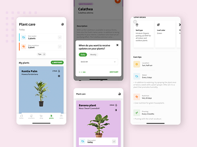Plant care app - Intratuin app calendar care design detail details list mobile notify plant care plants settings tips to do ui ux water