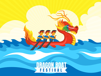 Dragon boat flat illustration abstract asia bacground boat characters china chinese dragon dragonboat festival flat illustration vibrant
