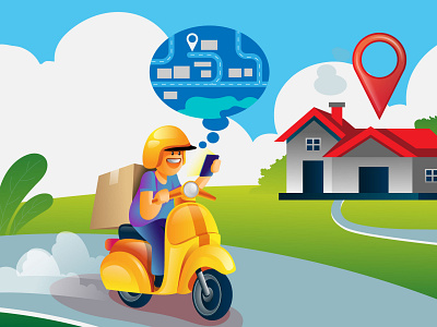 Delivery Man tracking GPS app character delivery delivery app gps gradient home delivery illustration map mobile app service