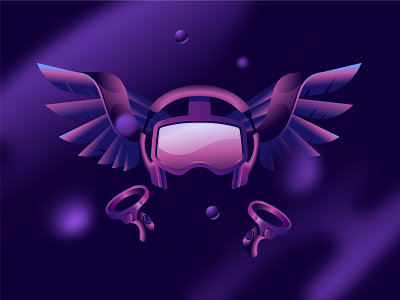 Fantasy Virtual Reality gaming concept controller dreamy fantasy gaming headphone illustration purple technology virtual reality vr box wings