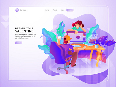 Valentine Landing page concept designer desk gradients landing page love pink valentine work station