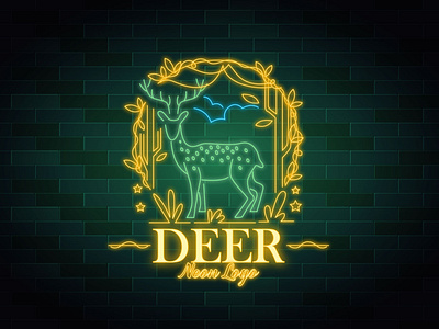 Deer ornamental neon logo