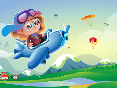Children Book Illustration- Kid flying on a plane