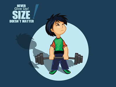 Never Give Up design exercises gym illustration little boy never give up