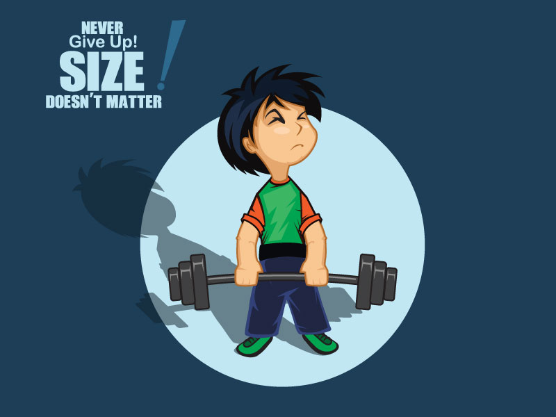 Never Give Up exercises illustration little boy gym design never give up