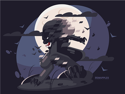 Night Wolf Illustration design flat fox icon illustration monster night wolf