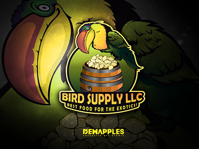 Bird Supply LLC apple bird cartoon exotics food funny illustration llc logo mascot mascot logo supply