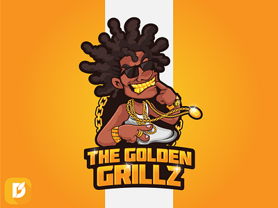 The Golden Grillz african black guy cartoon character design dj gold grillz hiphop illustration logo design mascot logos ornamental tread