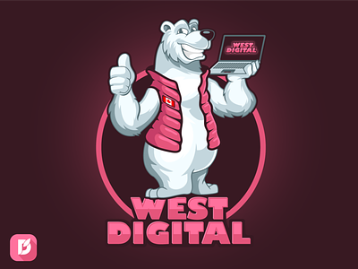 West Digital animal character cartoon character ice bear illustration mascot character mascot logo mascot logos pink service logo vector