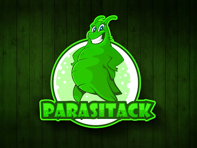 PARASITACK animated cartoon design character company brand logo green lice logo design mascot logo vector