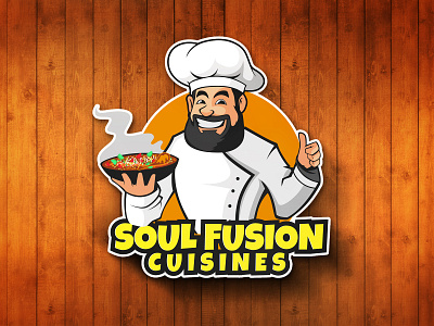 Soul Fusion Cuisines cartoon chef cooking food logo foods mascot logo restaurant soul thumbsup