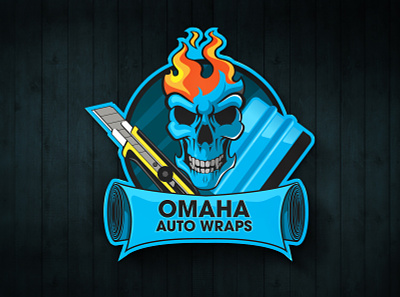 OMAHA Auto Wraps car wrap cartoon character design fire skull knife logo mascot mascot logo mascotlogo skull logo squeegee vector