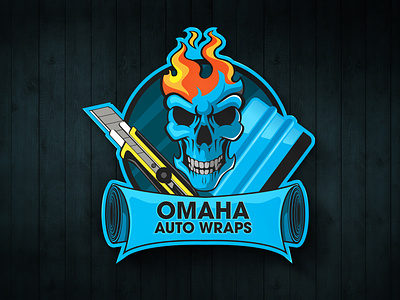 OMAHA Auto Wraps car wrap cartoon character design fire skull knife logo mascot mascot logo mascotlogo skull logo squeegee vector