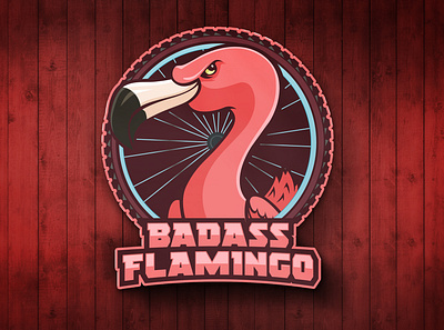 BADASS Flamingo badass bike bird bird logo character cycle flamingo illustration mascot mascot logo spoke tire