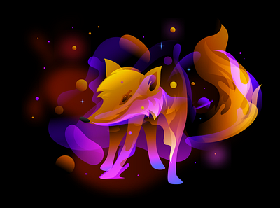 fox fantasy Illustration animals character cute design fantacy fire fox hero image illustration space stars vector vibrant
