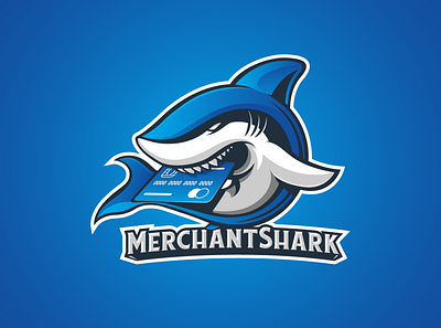 Merchant Shark animals blue branding credit card fish illustration logo mascotlogo merchant shark shark icon shark logo