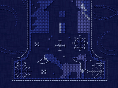 Snow Child - Zoom blue cross stitch embroidery illustration stitching the snow child winter
