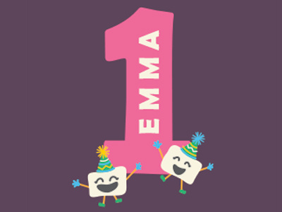 Emma is One baby birthday illustration teeth