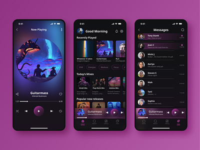 MusicVerse - A Music Streaming App with Chat Feature app concept dark mode design feature figma messaging music streaming ui design ux