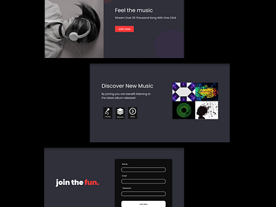 Landing Page Design black theme clean dark theme design interface landing page layout music song ui web web design