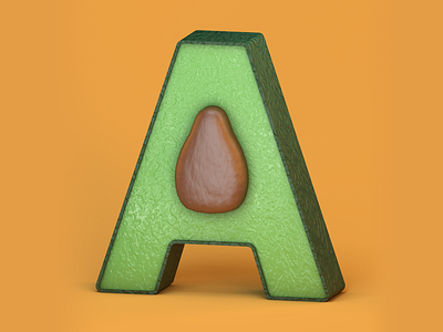 A is for Avocado 36daysoftype 3d 3dlettering 3dmodeling 3dtype art direction c4d cinema 4d typography