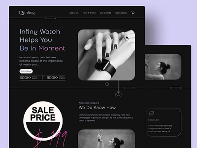 Concept for a smart watch black branding commerce concept dart design inhensweb logo minimalism modern price smart watch technology ui watch website