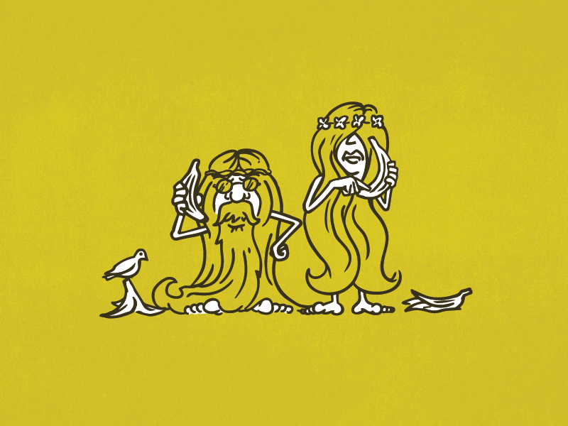 PB&B Packaging Illustration banana peace hippie dove