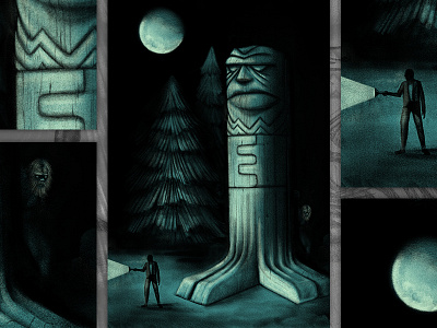 Sciapodous Tiki bigfoot carving dark flashlight moon mysterious procreate tiki wood