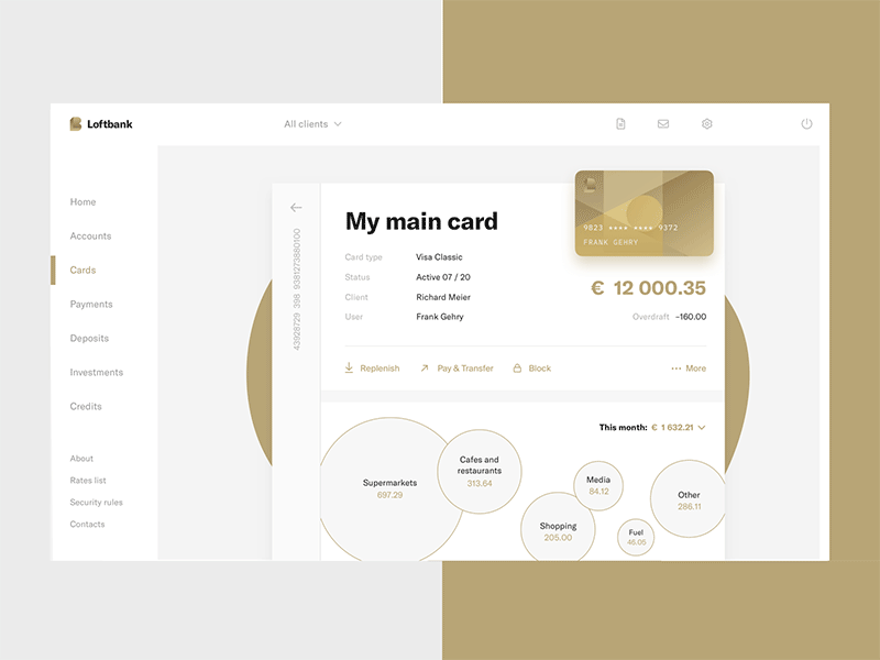 Card Page banking desktop fintech interface minimal