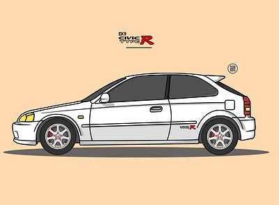 Civic EK9 Type R car graphic design illustration lineart simple vector