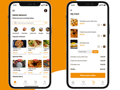 Foody Home and Cart Page app design ui ux