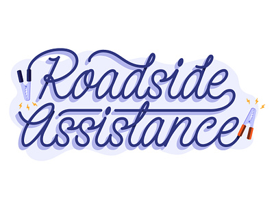 Roadside Assistance Jumper Cable type driving illustration insurance jumper cable lettering road typography
