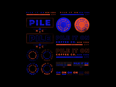 Pile It On Coffee Co. blue branding coffee design grunge identity logo new york orange text typography vibrant