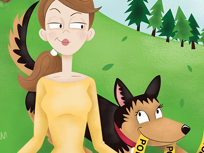 A Killer Retreat character dog illustration trees woman