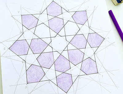 8-fold with a 5-fold geometric art geometric design hand drawing pattern design work in progress