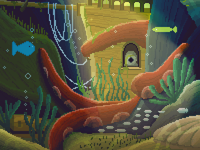 Underwater art artwork digital fish ocean photoshop pixel pixel art ship tentacle underwater water