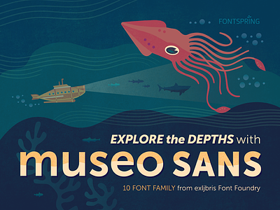 Explore the Depths font poster museo ocean squid submarine typography underwater