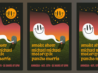 Smoke Show Gig Poster amnesia concert flower flyer ghost gig gigposter grass grave headstone poster smile stars