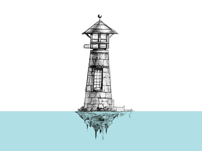 Lighthouse illustration island lighthouse pencil sketch water