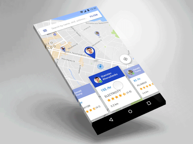 Search on Map Swiping android animation cards ios material photoshop principle sketch swiping ui ux