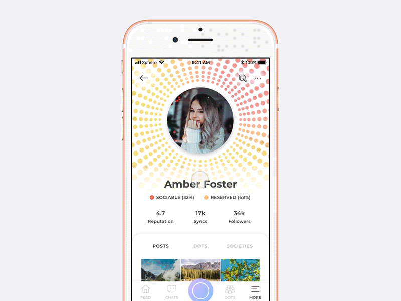 Sphere – Profile animation app clean gif gradient ios mobile particles social ui uiux ux