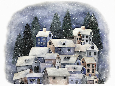 Snow Village - Aquarell