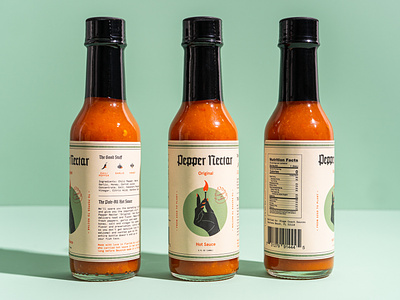 Pepper Nectar 1/3 blackletter chili fire habanero hand hot sauce illustration jalapeno label nectar organic packaging pepper sauce spicy st pete tampa vintage