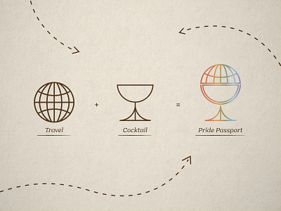 Pride Passport Logo cocktail equality florida globe icon illustration lgbtq logomark monoline passport pride rainbow st pete tampa texture travel vintage