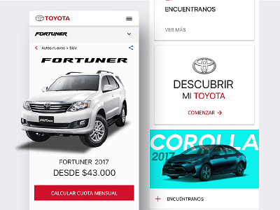 Toyota Costa Rica car card design mobile ui ux vehicle web