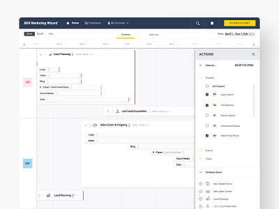 Builder's Timeline calendar dashboard desktop interface navigation schedule sidebar timeline tool ui ux