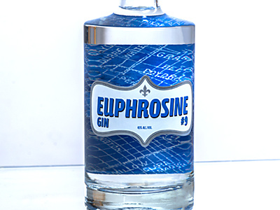 Package design for Euphrosine Gin #9 die cut embossing liquor metallic packaging pantone