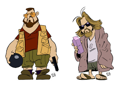 Walter and the Dude big lebowski cartoon illustration the dude